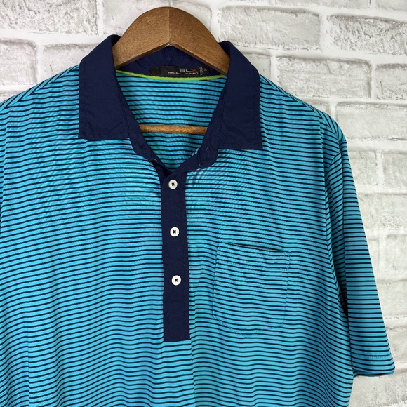 RLX Ralph Lauren Mint Blue Striped 4 Button Performance Golf Polo Men XL Stretch - Picture 1 of 6
